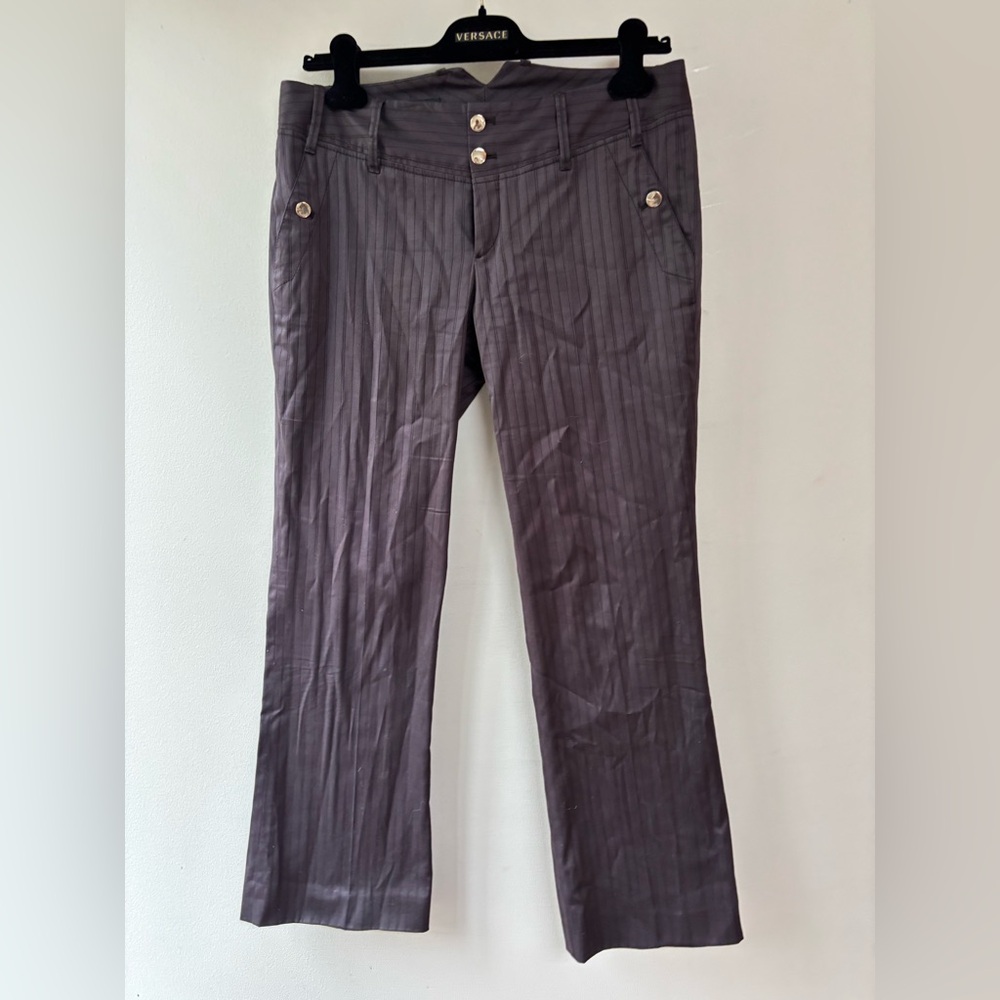90s GUCCI Chocolate/eggplant Pinstripe Cropped Trousers- 8
